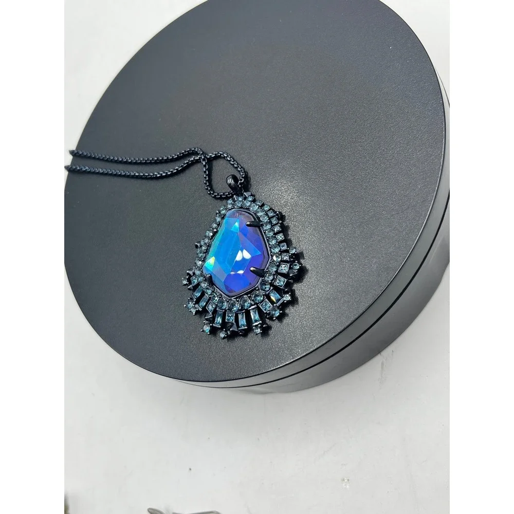 Kendra Scott Navy Gunmetal Daenerys Necklace in Indigo Dichroic Glass Adjustable